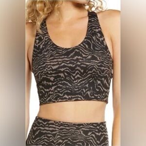 Zella Studio Lite Longline Sports Bra Black & Brown Zebra Pattern